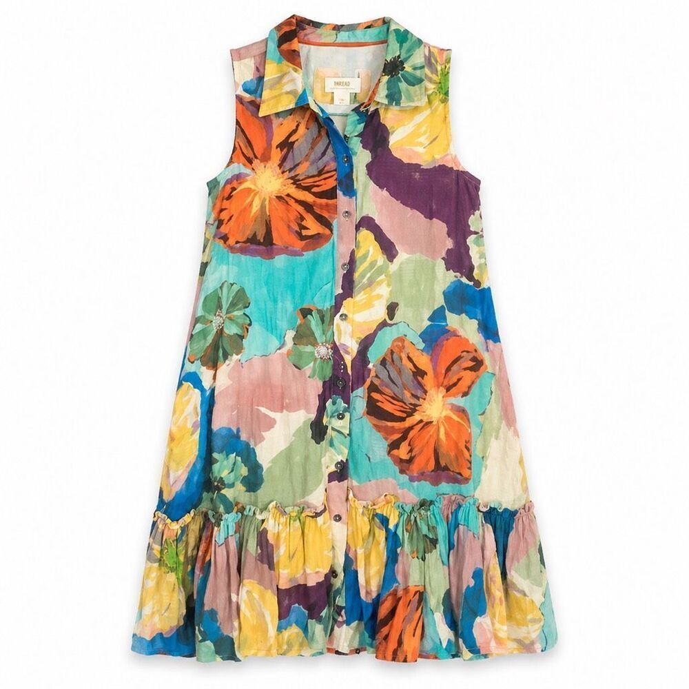 Maeve Anthropologie Floral Tiered Shirt Dress Boho Romantic XS Sleeveless